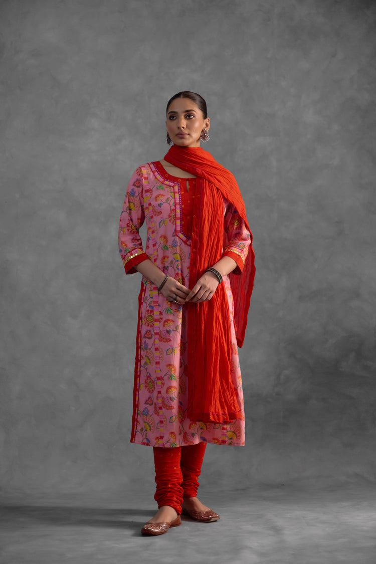 Rozana Kurta Light Pink/ Orange/ Red (9845989900587)