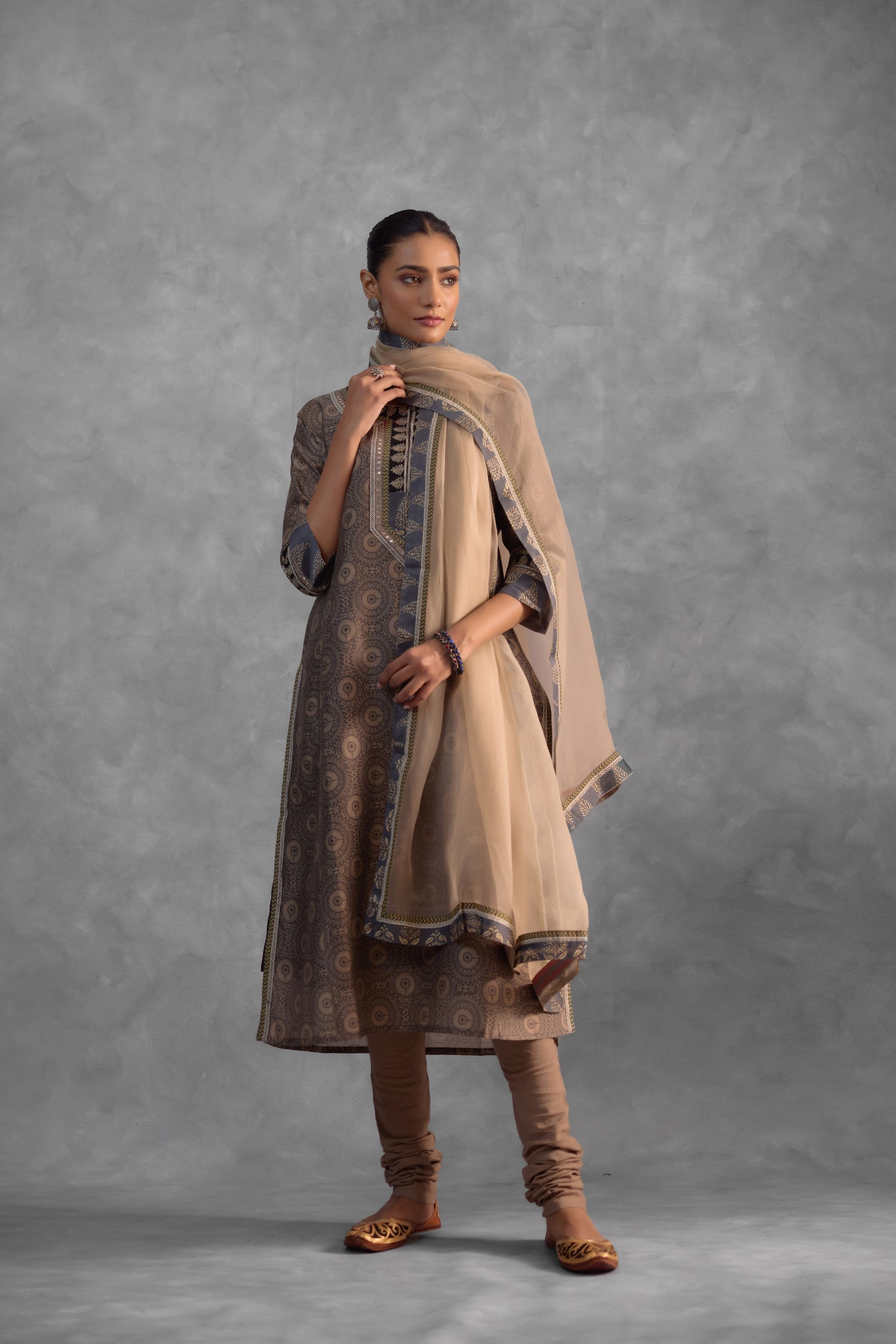 Rozana Kurta  Beige Grey (Set of 3) (9839111831851)