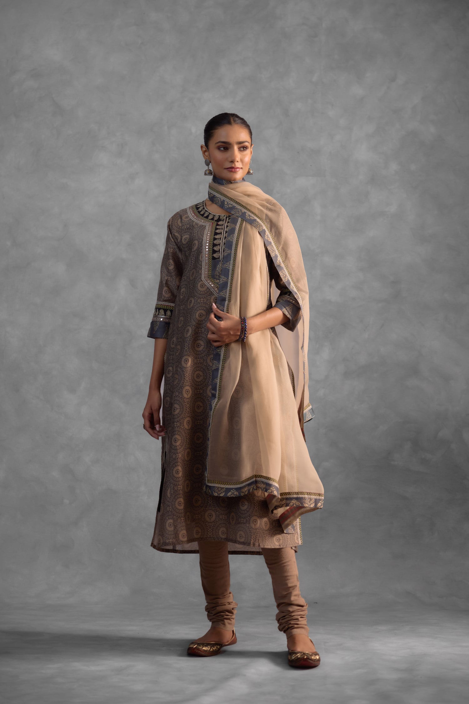 Rozana Kurta  Beige Grey (Set of 3) (9839111831851)