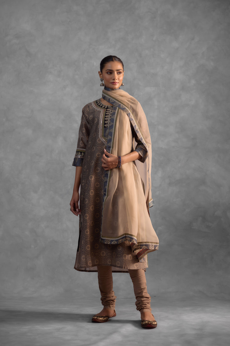 Rozana Kurta  Beige Grey (Set of 3) (9839111831851)