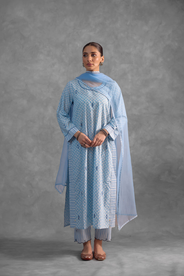 Reva Blue Kurta (Set of 3) (9835571380523)