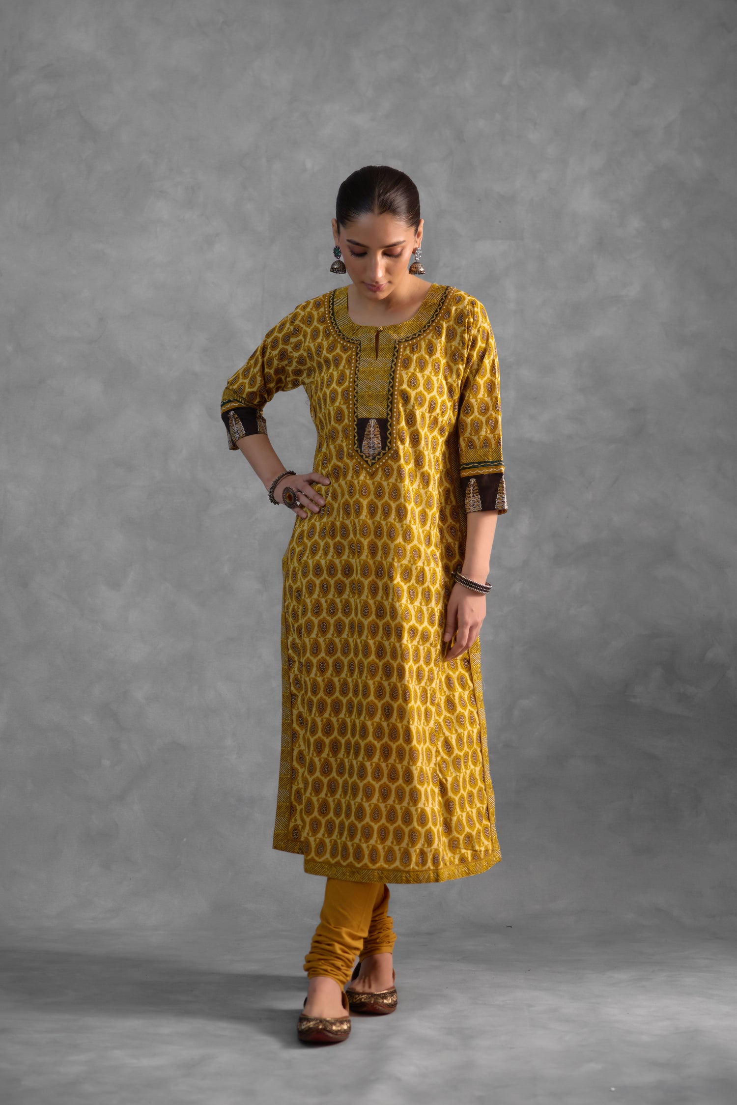 Anu Kurta Cream /Ochre  (Set of 3) (9839236677931)