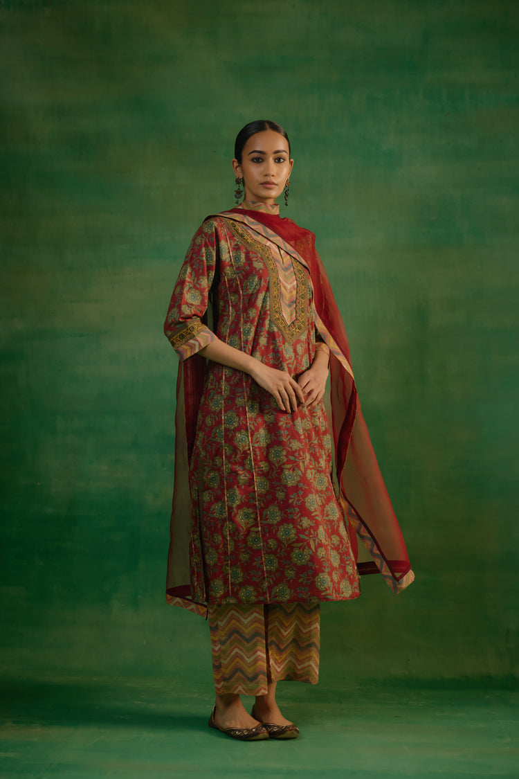 Adya Kurta Maroon Green (9819410235691)