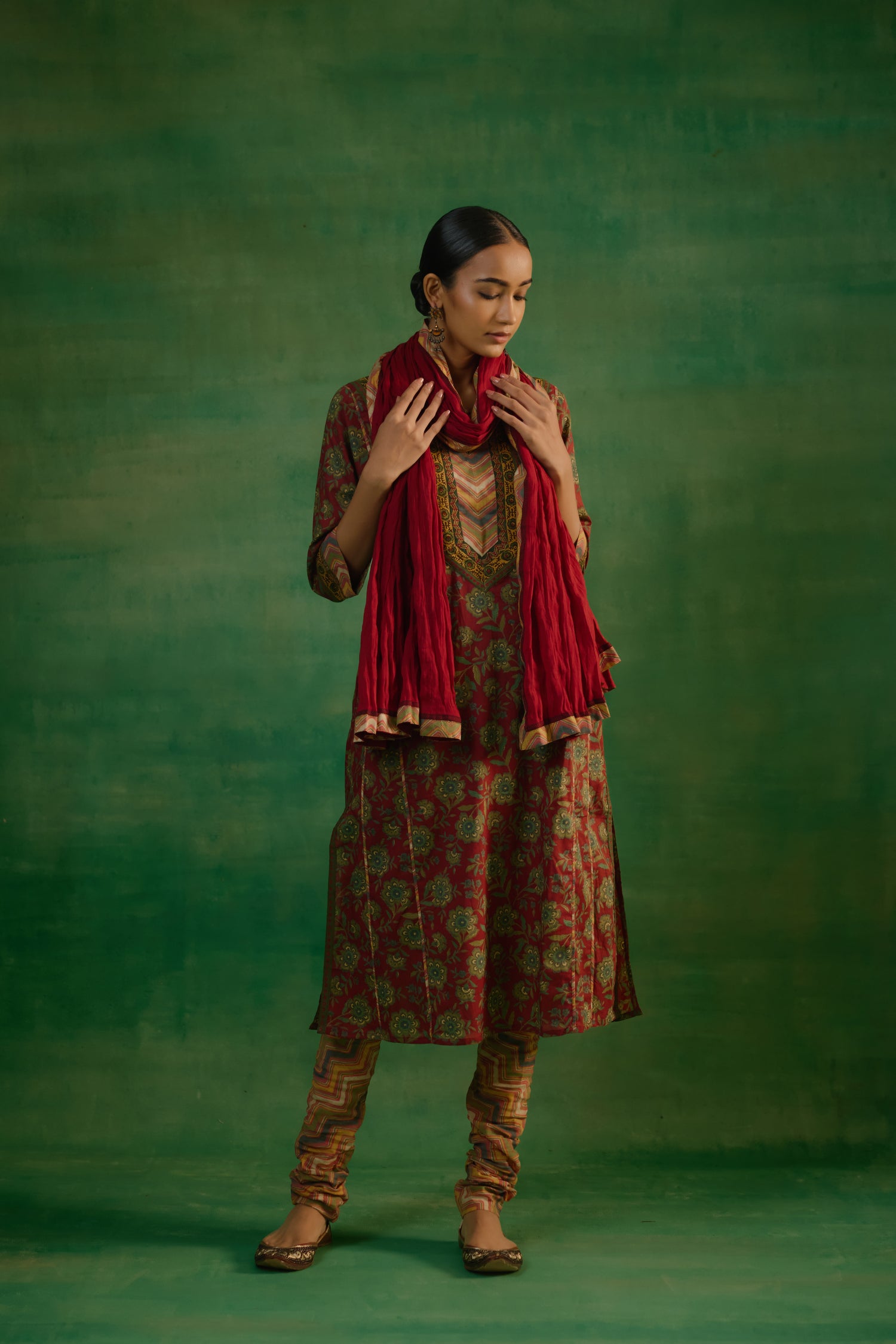 Adya Kurta Maroon Green (9819410235691)