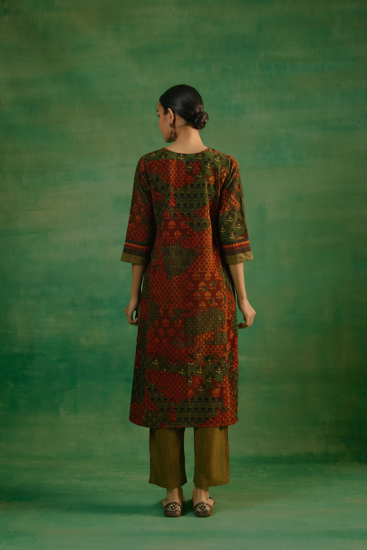 Rozana Kurta Rust Green (9819191050539)