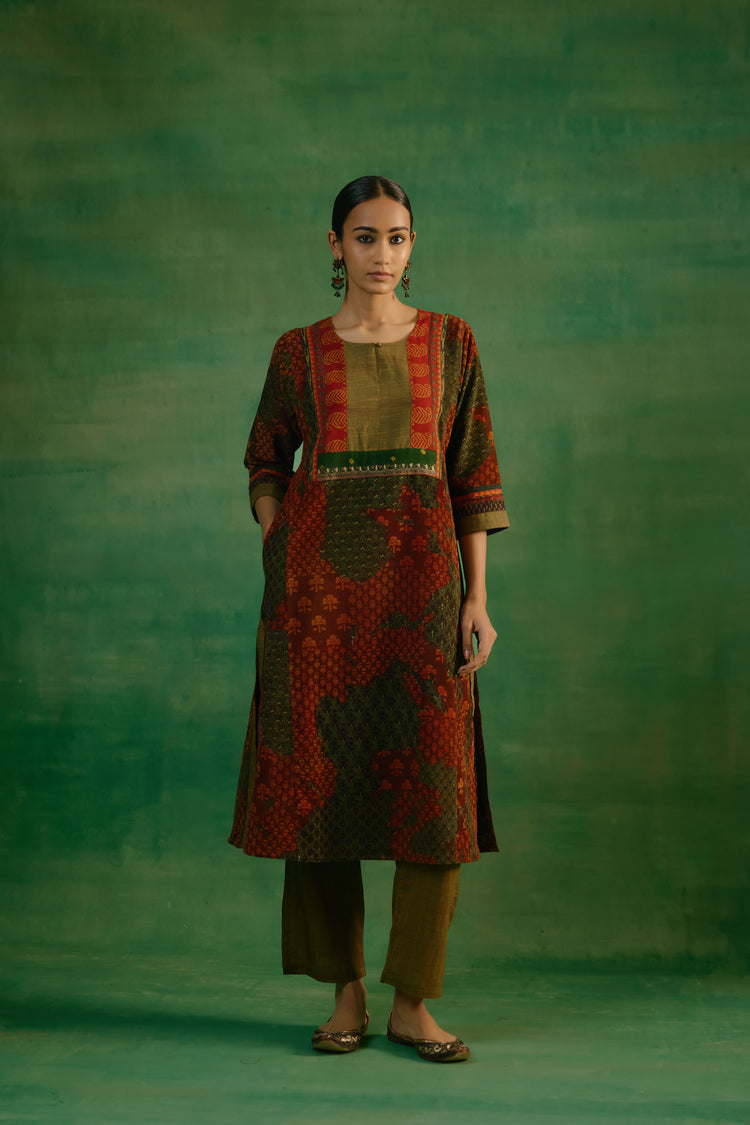 Rozana Kurta Rust Green (9819191050539)