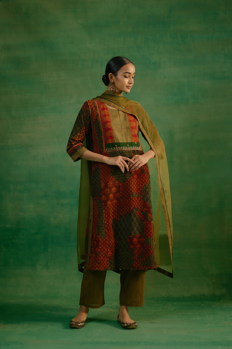 Rozana Kurta Rust Green (9819191050539)