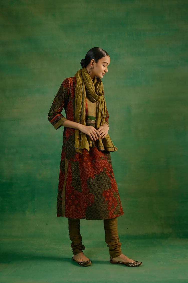 Rozana Kurta Rust Green (9819191050539)