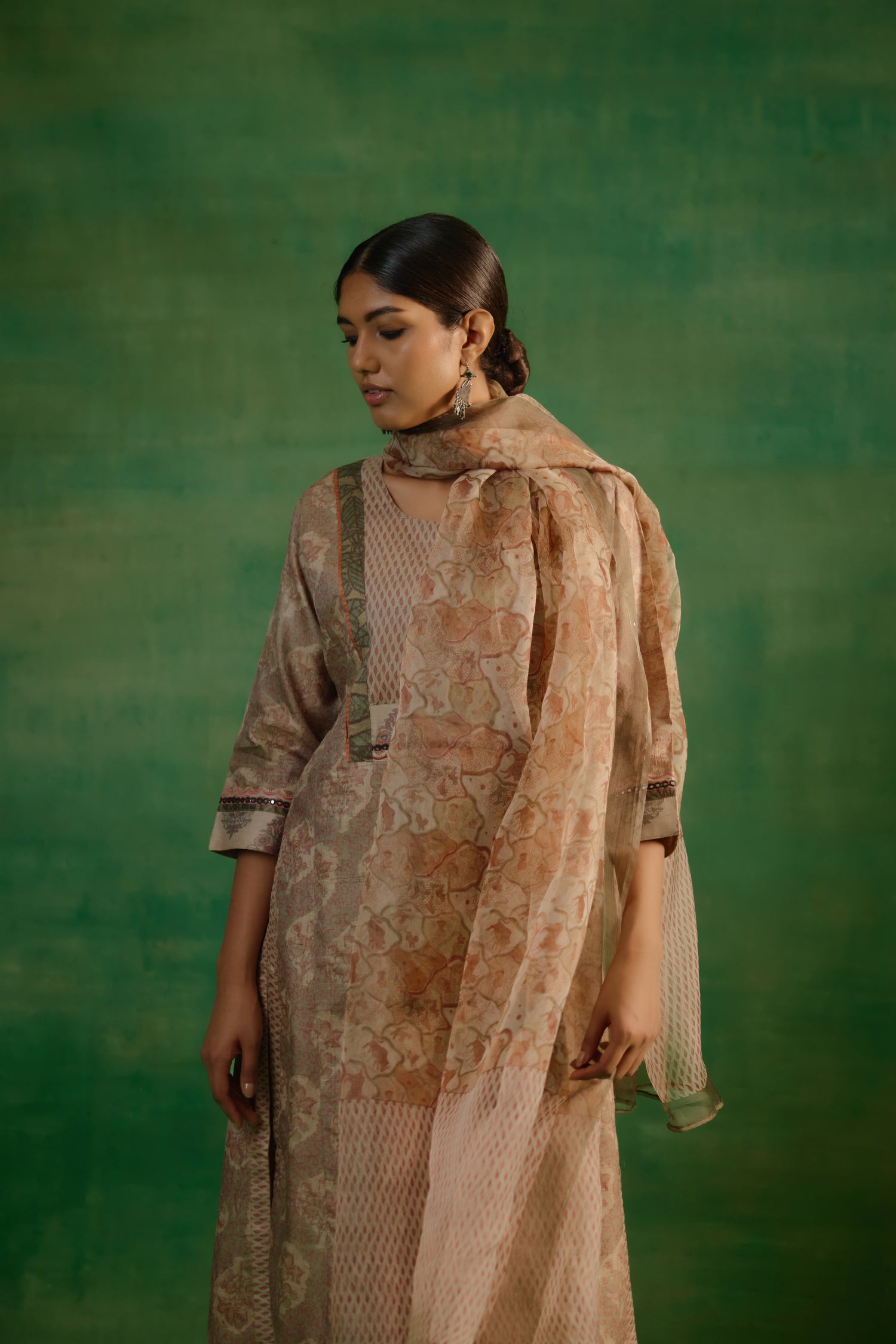 Organza Printed Dupatta Beige (9819079344427)