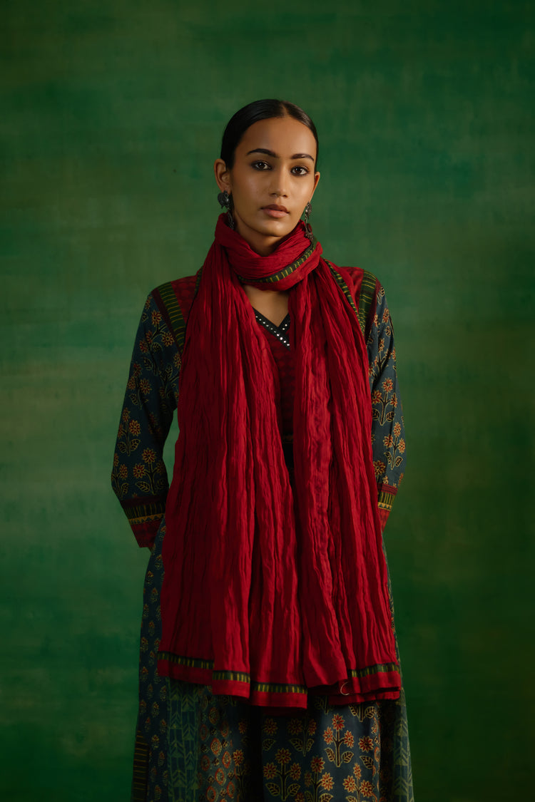 Rozana Crinkled Dupatta Maroon (9821000827179)