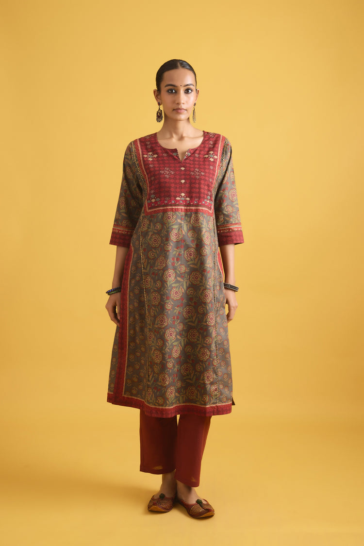 Rozana Kurta Mehndi Green Maroon (9710826848555)