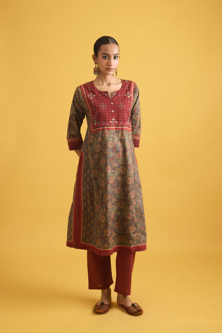 Rozana Kurta Mehndi Green Maroon (9710826848555)