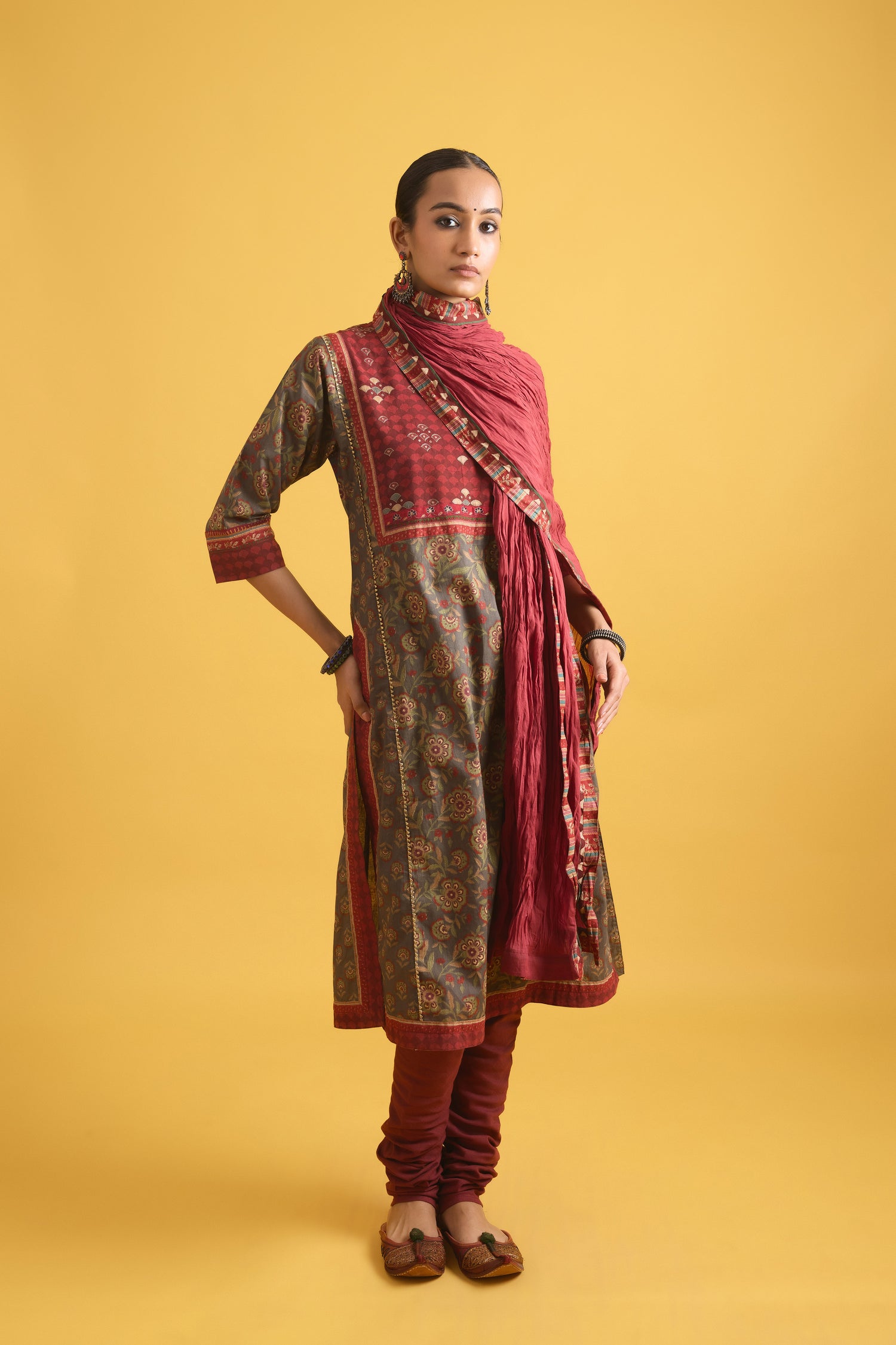 Rozana Kurta Mehndi Green Maroon (9710826848555)