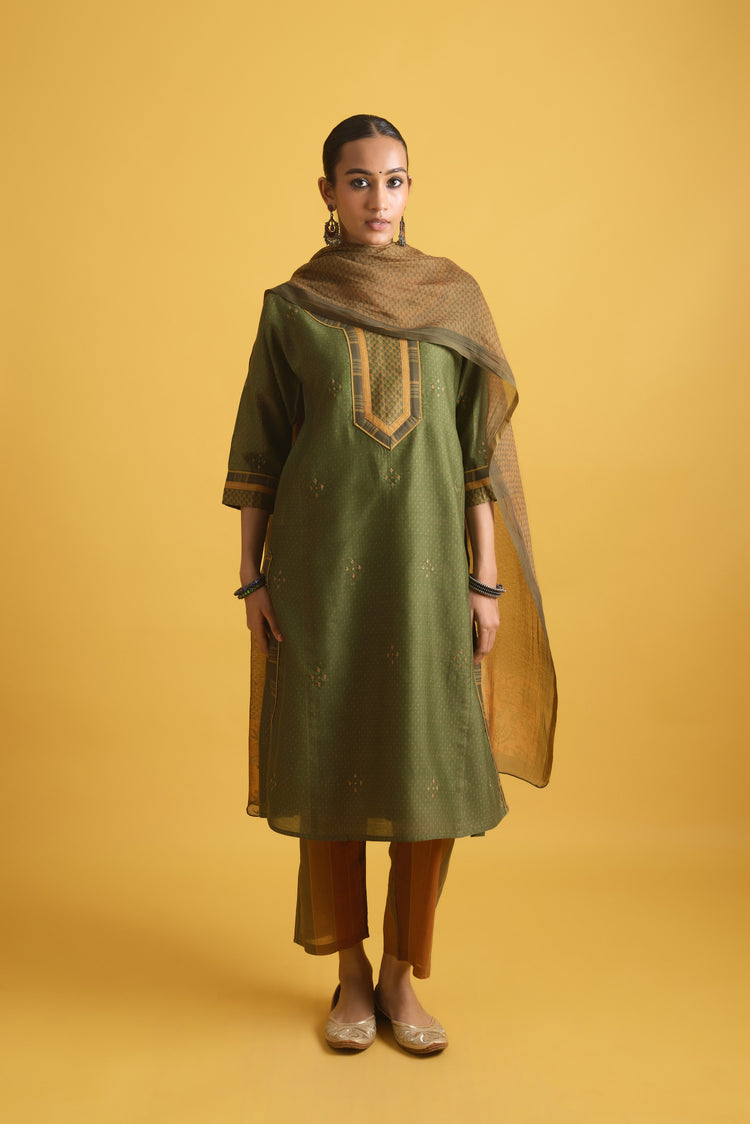 Rozana Chanderi Dupatta Olive Green (9730125267243)