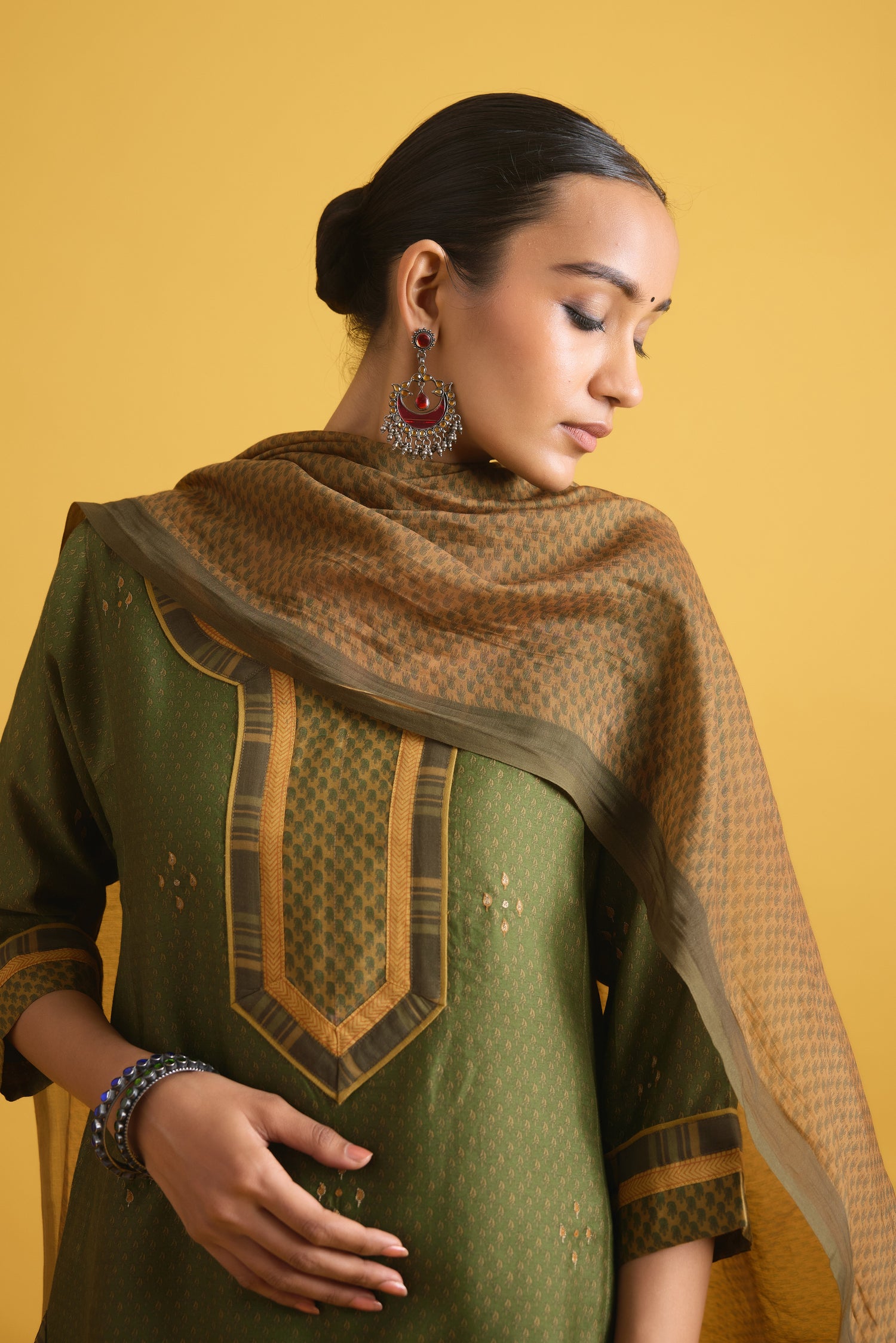 Rozana Chanderi Dupatta Olive Green (9730125267243)