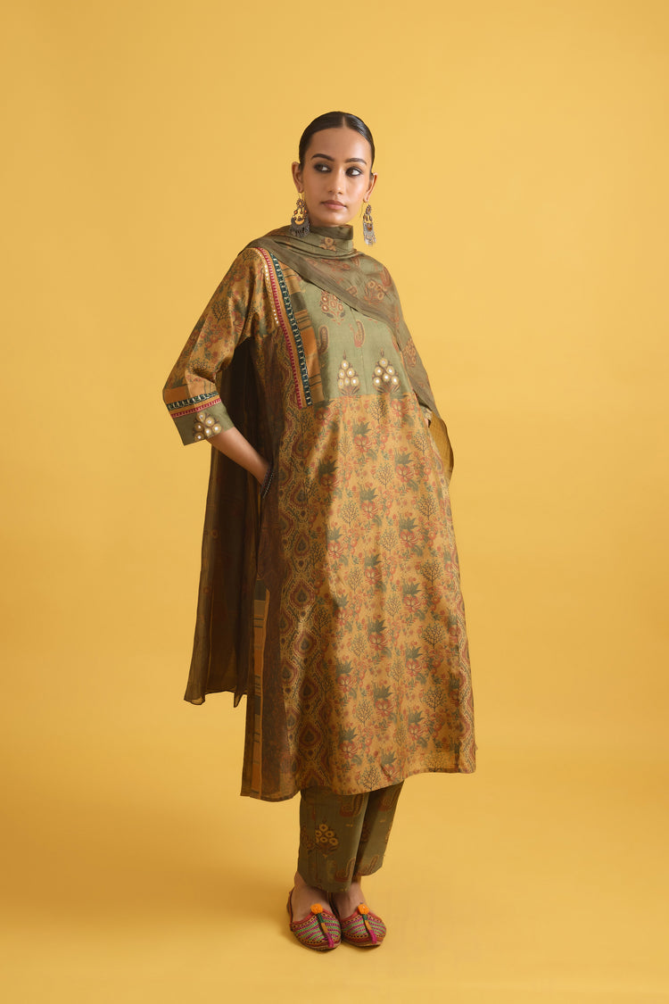 Rozana Chanderi Dupatta Olive Green (9712898146603)