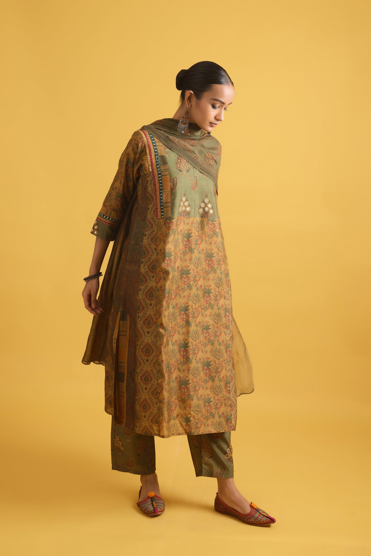 Rozana Chanderi Dupatta Olive Green (9712898146603)