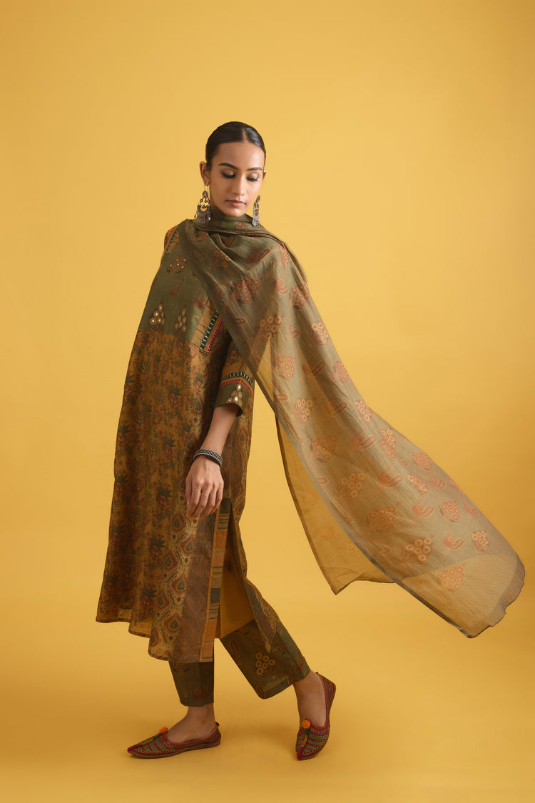 Rozana Chanderi Dupatta Olive Green (9712898146603)