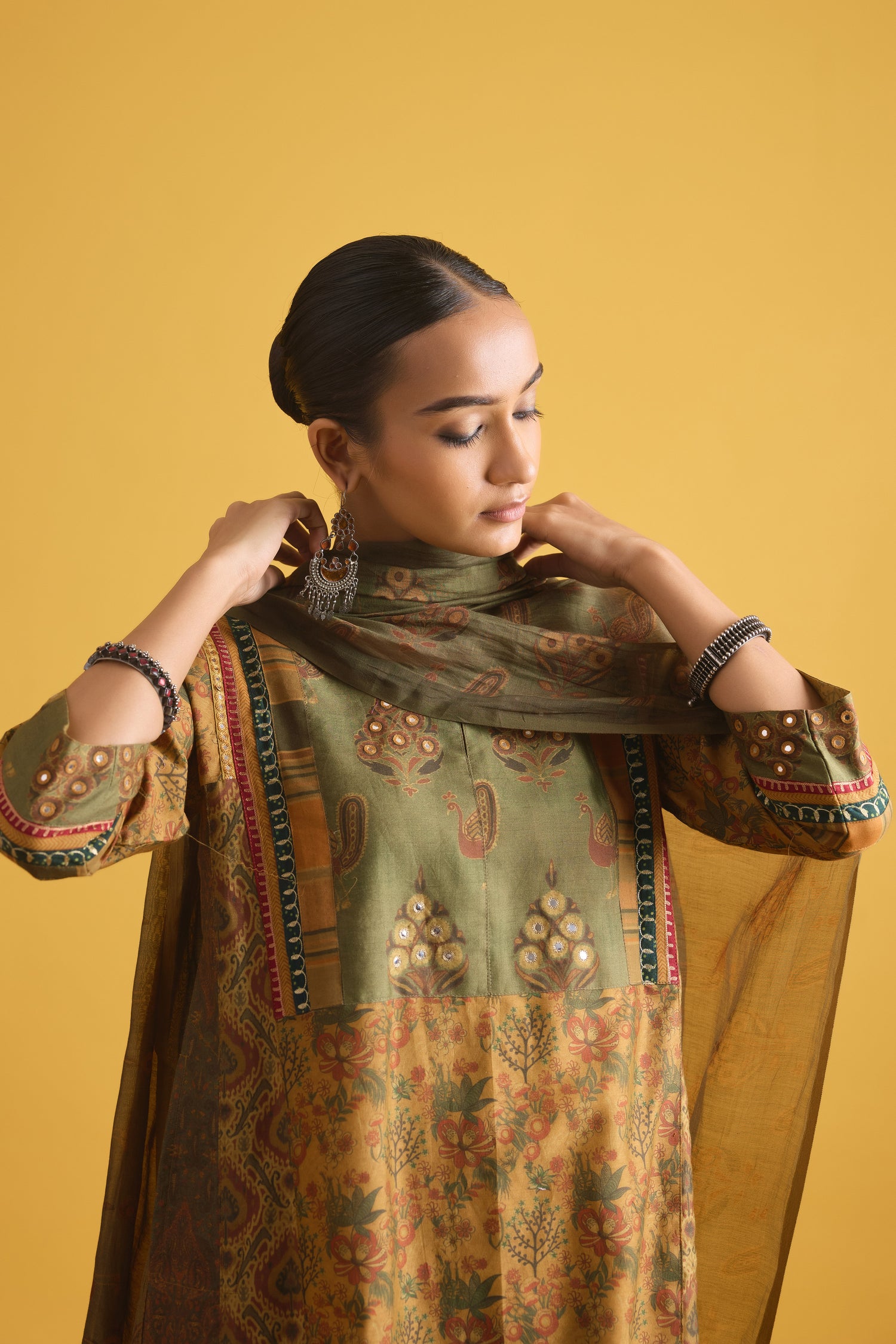 Rozana Chanderi Dupatta Olive Green (9712898146603)