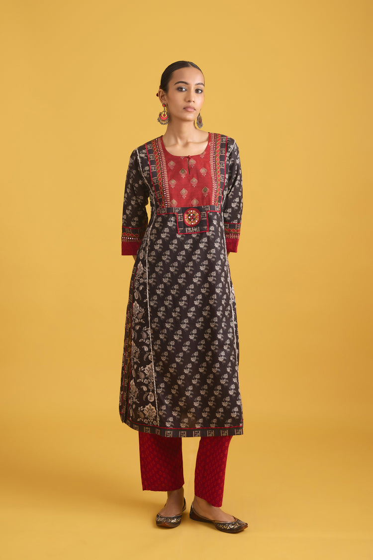 Rozana Kurta Black Off White (9707563843883)