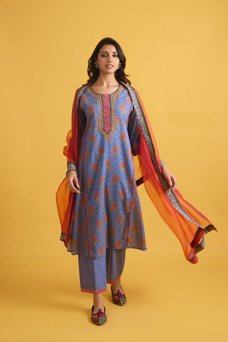 Rozana Kurta Blue Peach (9708202000683)