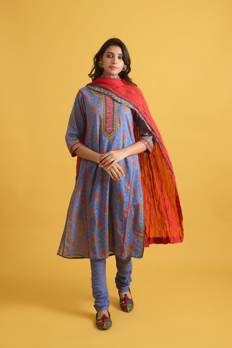 Rozana Kurta Blue Peach (9708202000683)