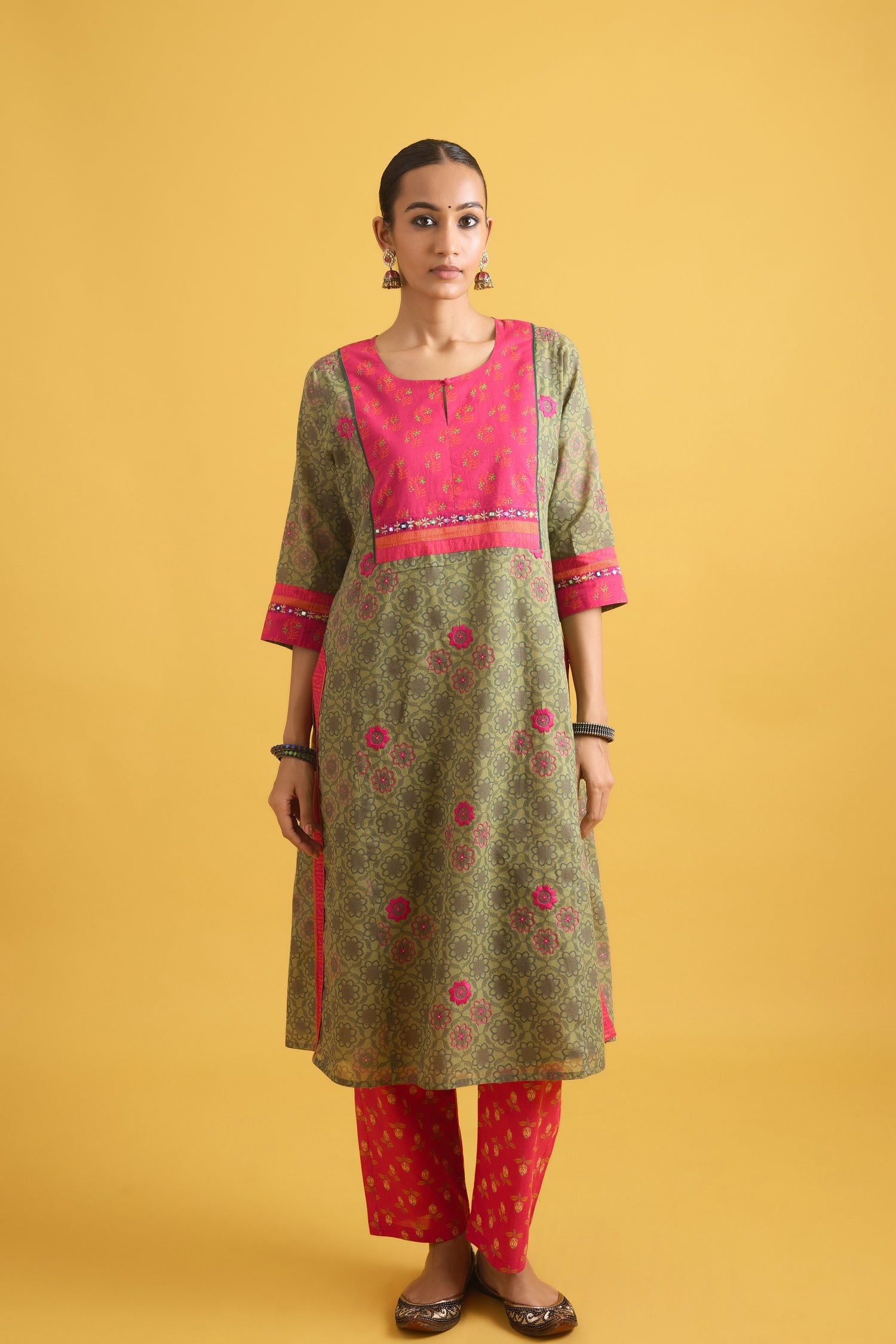 Rozana Kurta Green Pink (9722102874411)