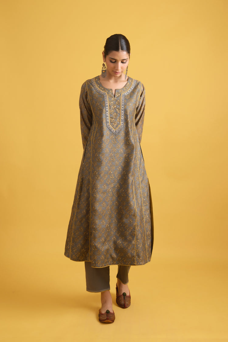 Tulsi Kurta Grey Mustard (9725469327659)