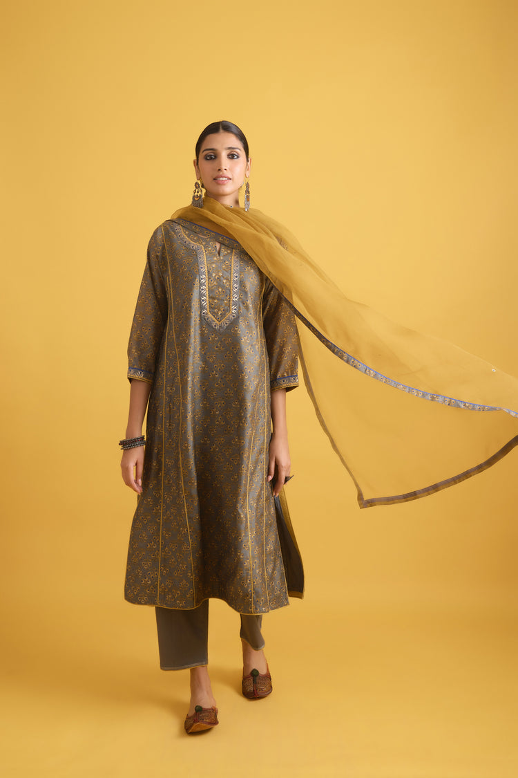 Tulsi Kurta Grey Mustard (9725469327659)