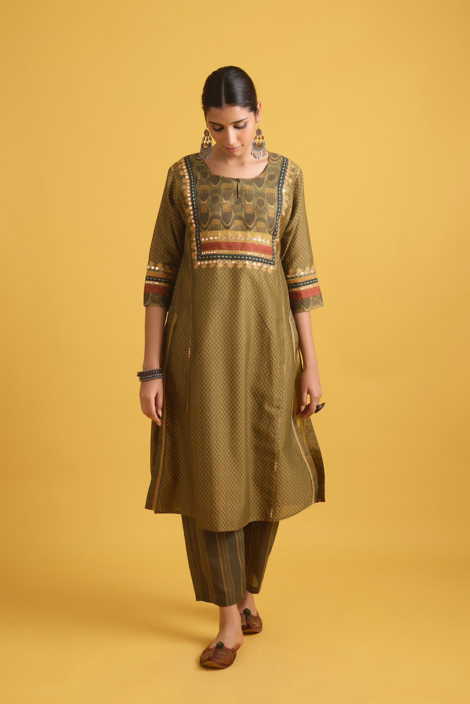 Rozana Kurta Ochre Green (9721602277675)