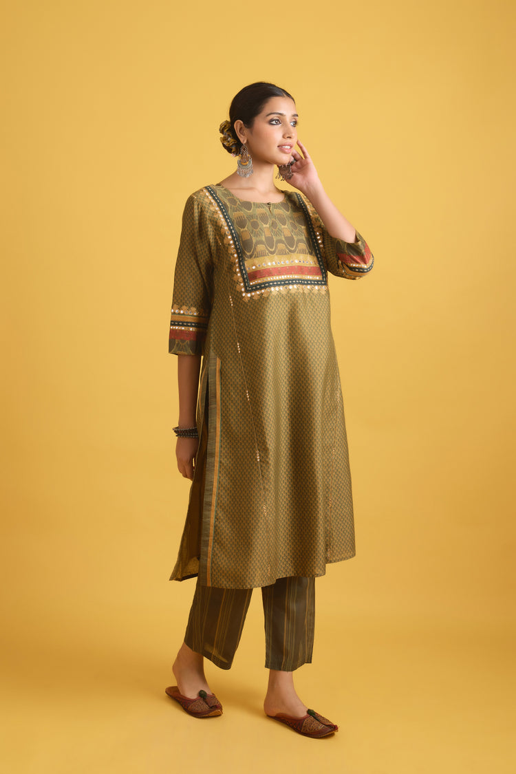 Rozana Kurta Ochre Green (9721602277675)