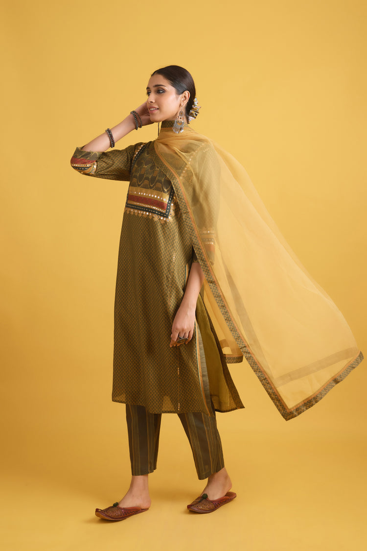 Rozana Kurta Ochre Green (9721602277675)