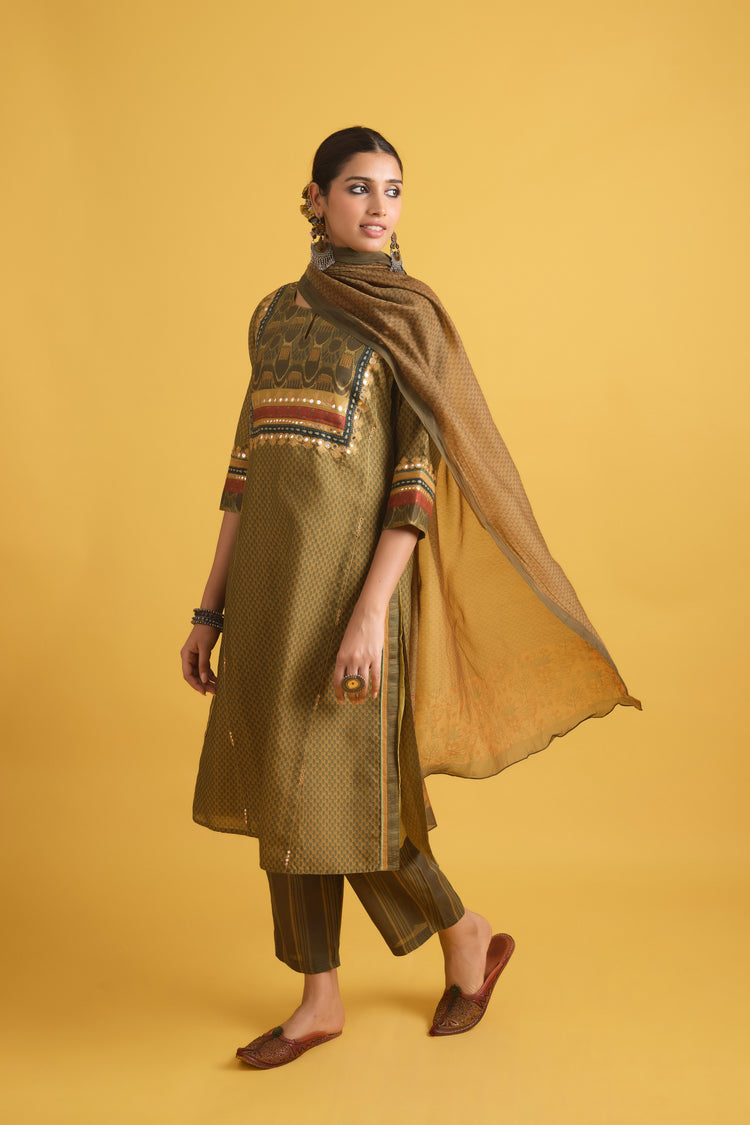 Rozana Kurta Ochre Green (9721602277675)