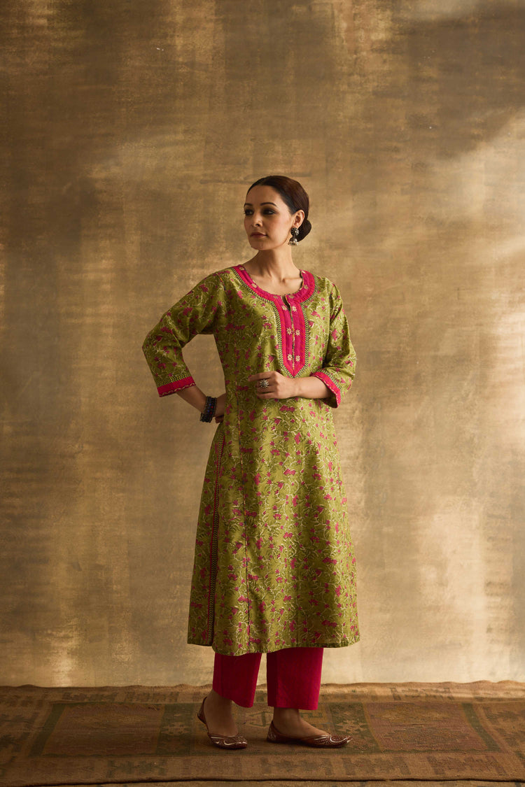 Rozana Kurta Pista Green Pink (9889622982955)