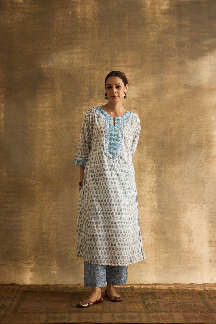 Rozana Kurta White Light Blue (9888558776619)