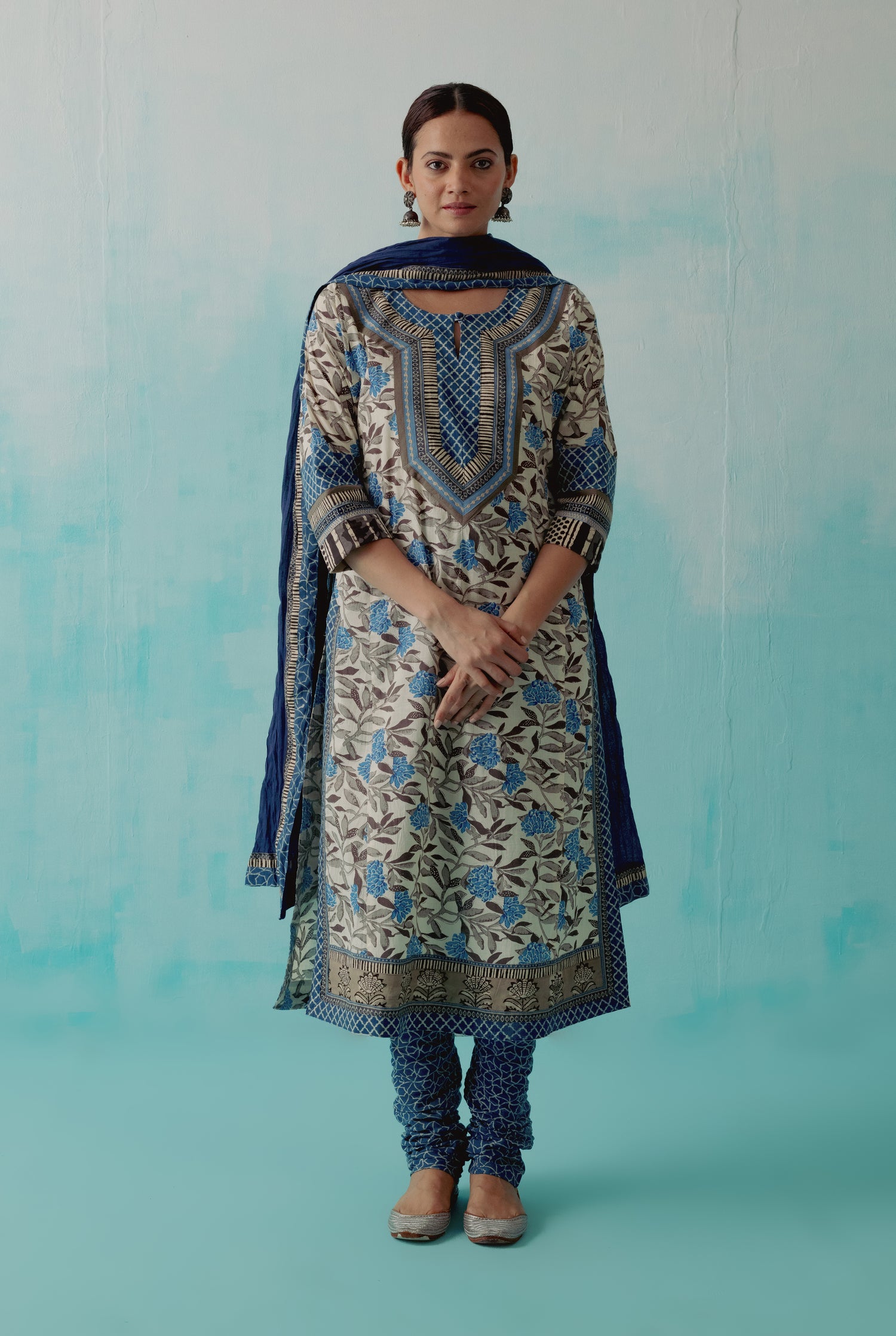 Rozana Cotton Crinkled Dupatta Blue (8344458690859)