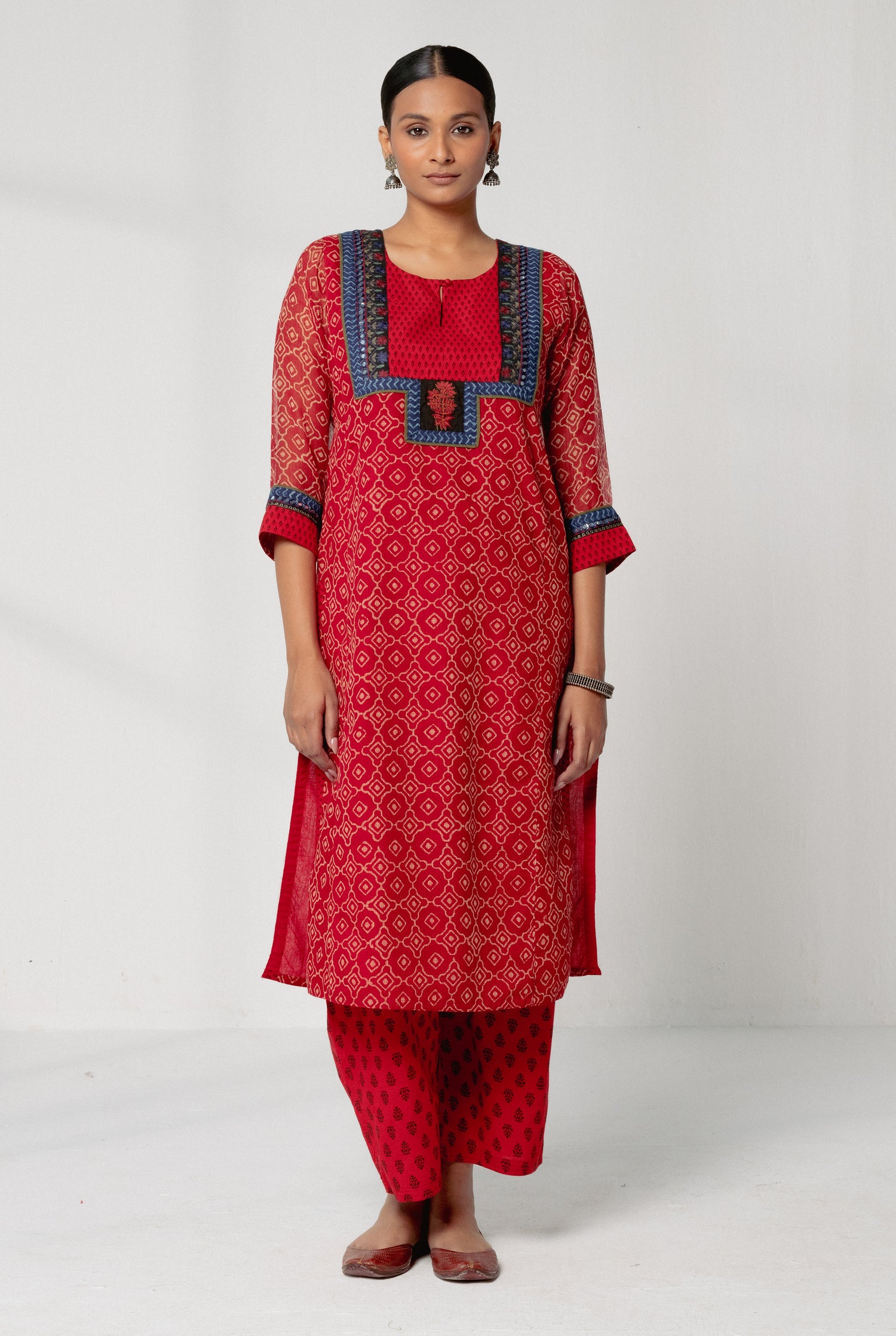 Yoke Kurta Red Beige (8161784922411)