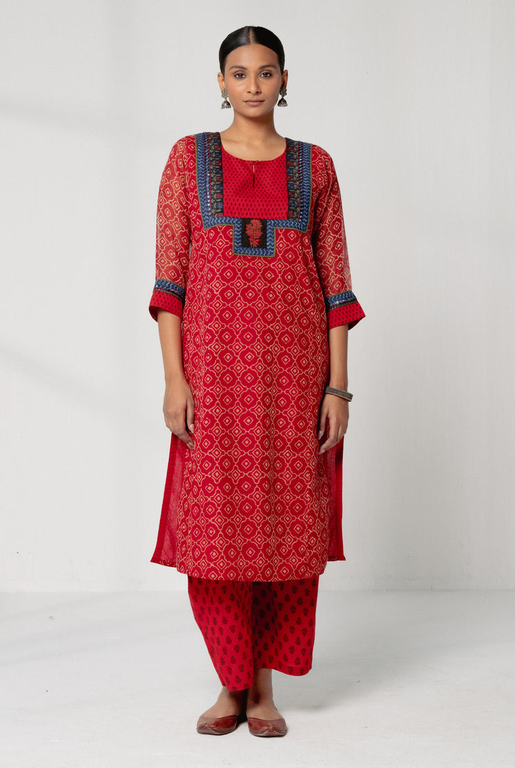 Yoke Kurta Red Beige (8161784922411)