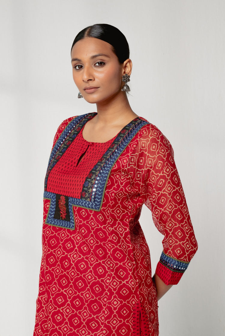 Yoke Kurta Red Beige (8161784922411)