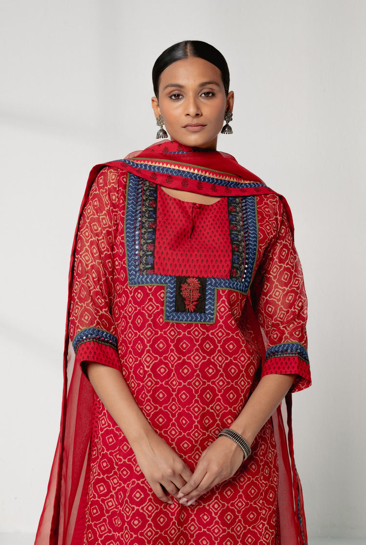 Yoke Kurta Red Beige (8161784922411)