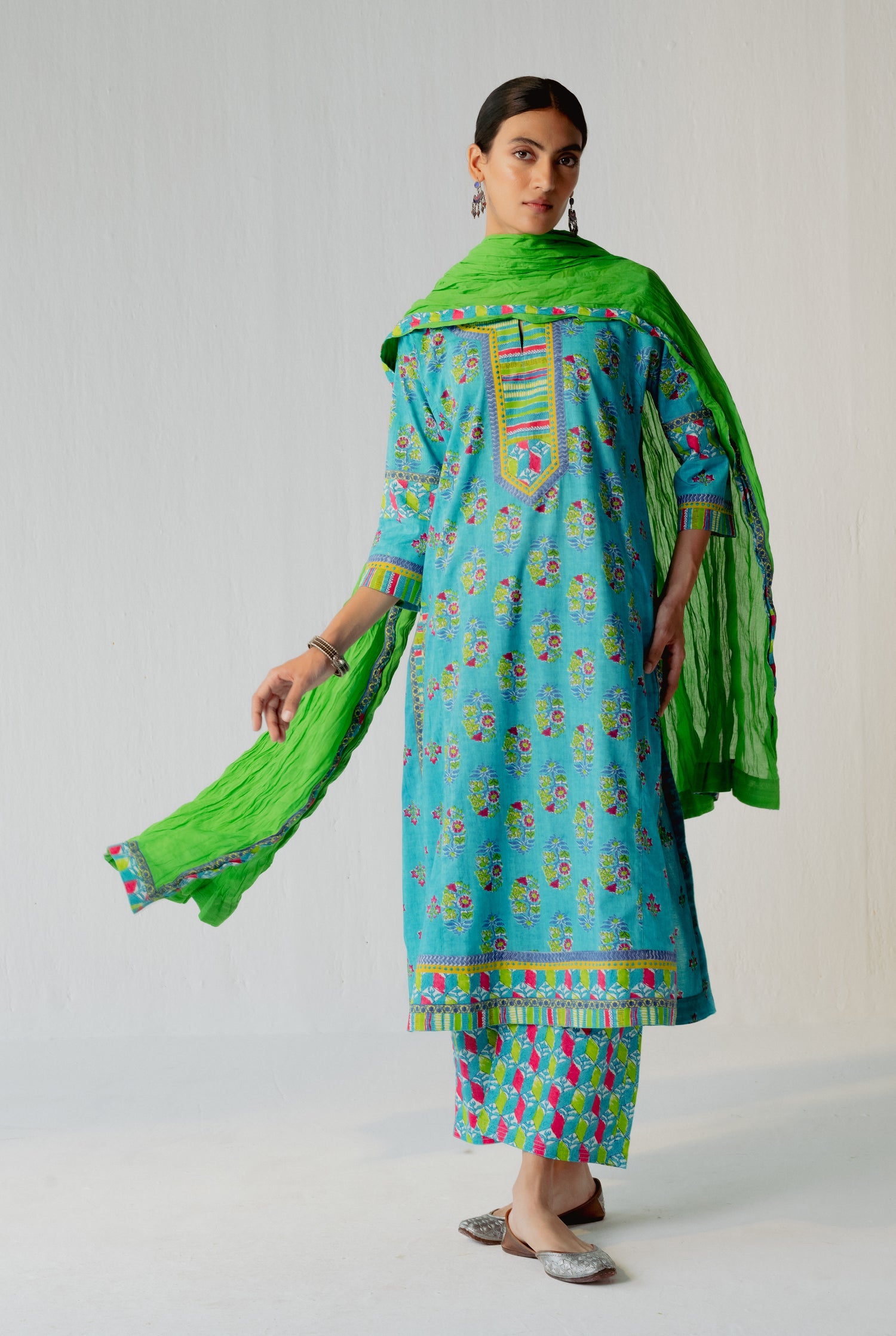 Rozana Cotton Crinkled Dupatta Parrot Green (8232724594987)