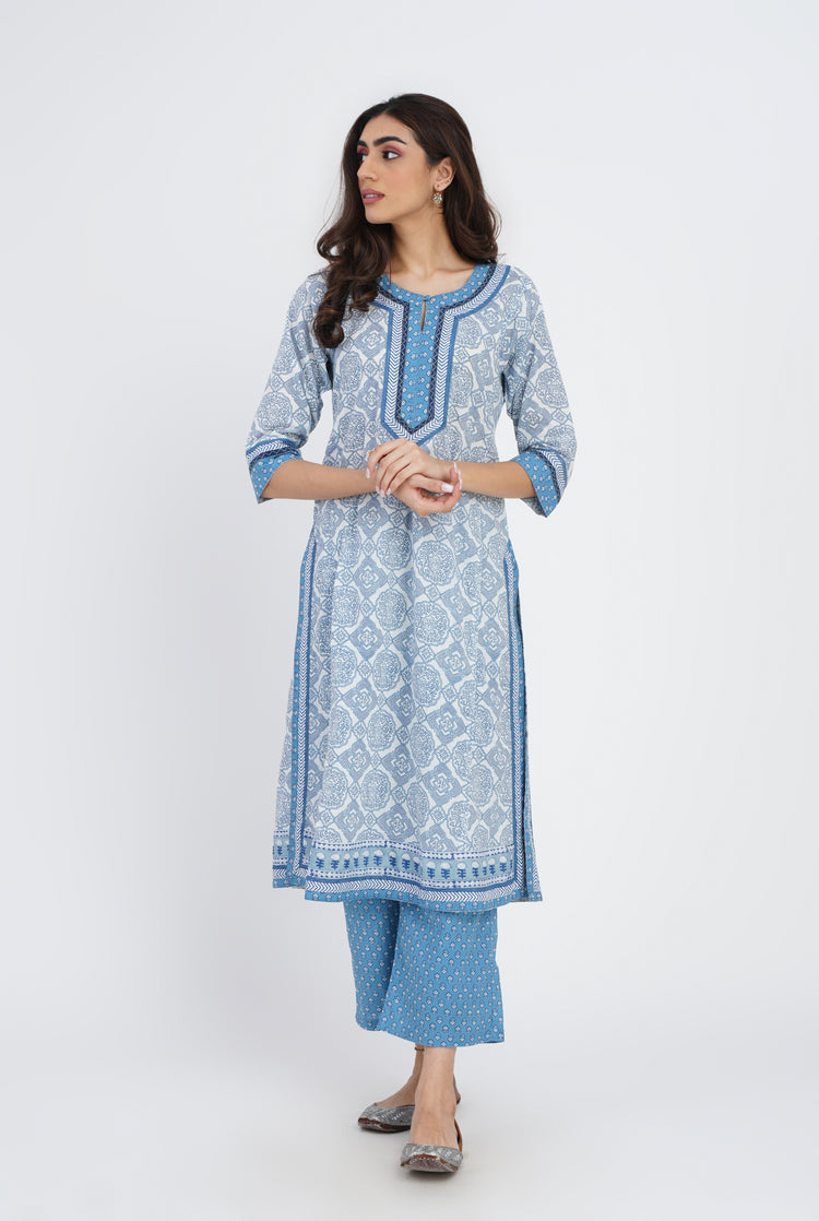 Rozana Kurta White Blue (7083283284015)