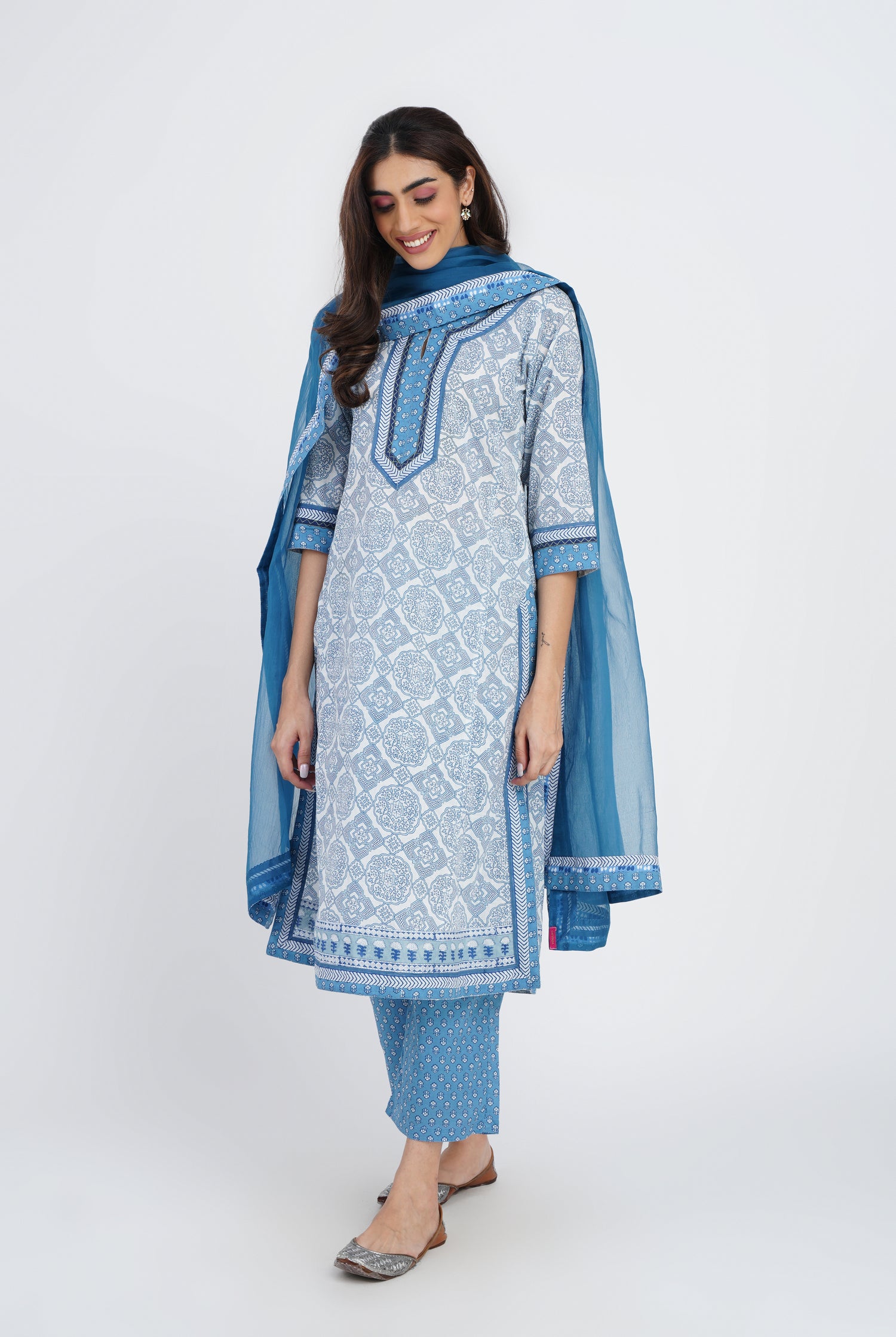 Rozana Kurta White Blue (7083283284015)