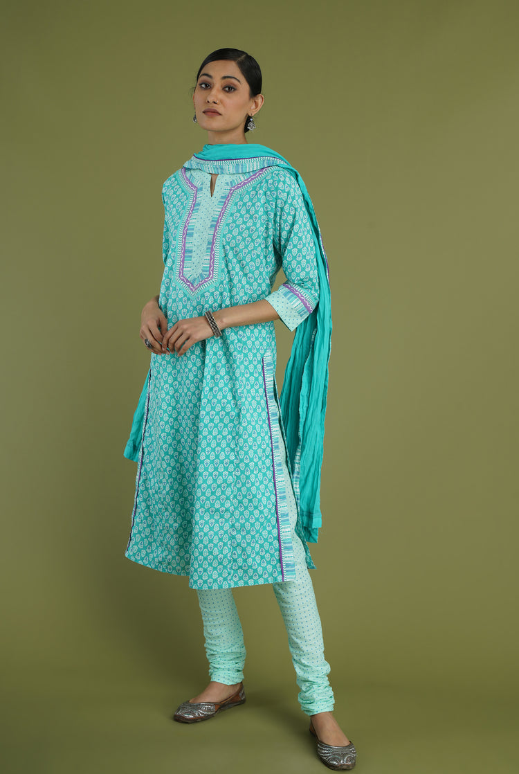 Rozana Cotton Dupatta Turquoise (6978072248367)